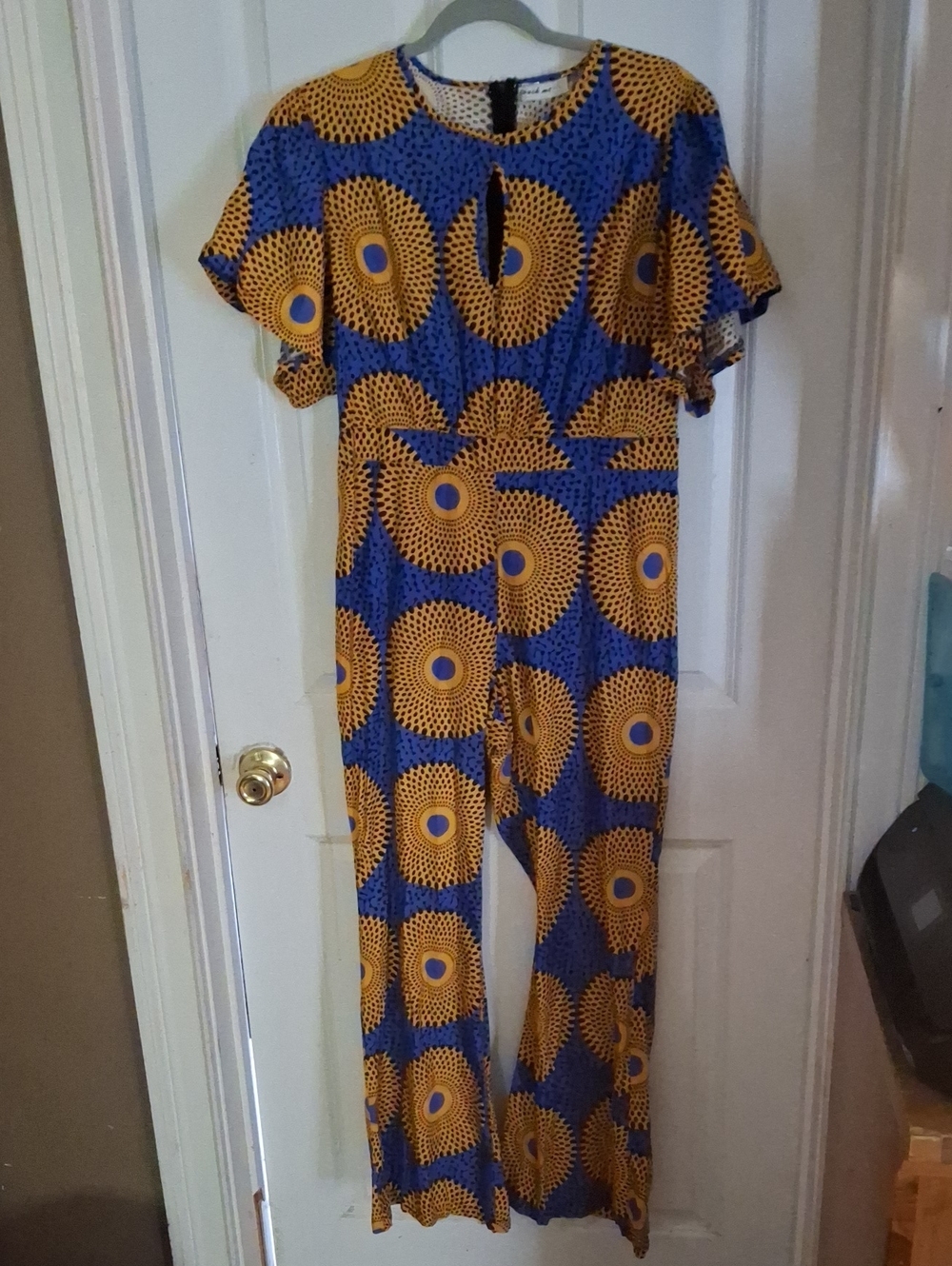 Blue & Yellow Printed Short-Sleeve Jumpsuit